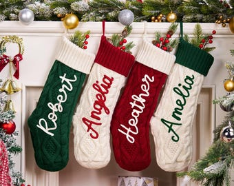 Calcetines navideños de punto 2026, regalo de calcetín navideño familiar con monograma, calcetín navideño bordado, calcetines navideños con nombre, decoración para el árbol de Navidad
