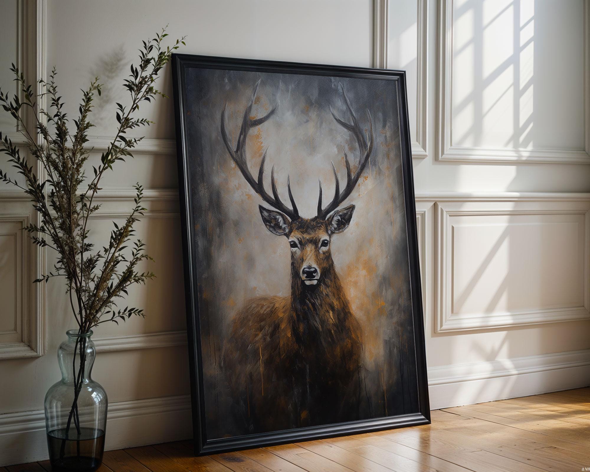 Elegant Stag Digital Wall Art | Rustic Deer Painting | Vintage Print ...