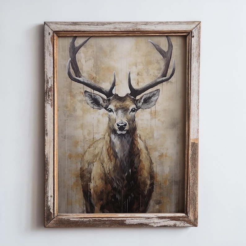 Deer Wall Art | Rustic Deer Painting | Vintage Print Hunting Art ...