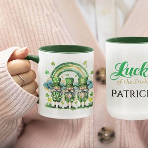 Personalized Leprechaun Mug – Custom St. Patrick’s Day Gnome Cup, Four Leaf Clover Irish Gift, Lucky Coffee Mug for Him or Her