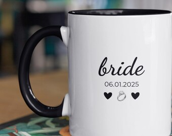 Bride Mug with Personalized Wedding Date, Custom Bridal Coffee Cup, Engagement Mug for Bride-to-Be, Wedding Keepsake