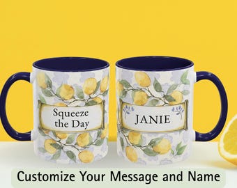 Taza de Limón "Exprime el Día" - Taza de Café de Limón Personalizada, Taza de Cítricos Chinoiserie, Regalo de Verano, Día de la Madre o Despedida de Soltera