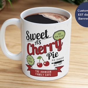 Personalized Retro Chic Cherry Pie Diner Mug - A Taste of 50s Nostalgia for Your Morning Coffee
