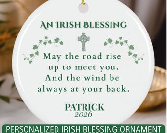 Personalized Irish Blessing Memorial Ornament – May the Road Rise Up Quote, Celtic Cross Keepsake