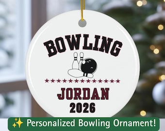 Gepersonaliseerd bowlingornament - Cadeau voor bowlers, met eigen naam en jaartal, sportief kerstornament, bowlingherinnering