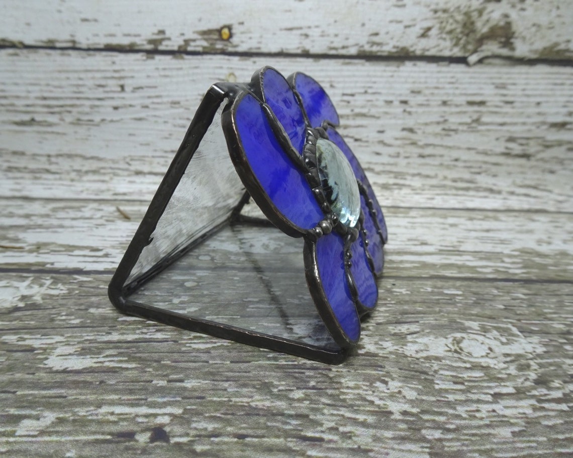 Pencil Holder Stained Glass Blue Etsy