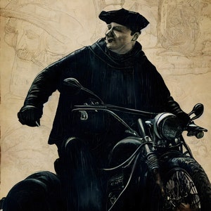 Descarga digital / Arte mural / Arte impreso digital / Reformador Martín Lutero en motocicleta / Póster de arte