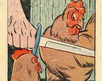 Digital Download | Wall Art | Digital Print Art | Vintage - Comic Panel Edit | Chicken Stares at Knife