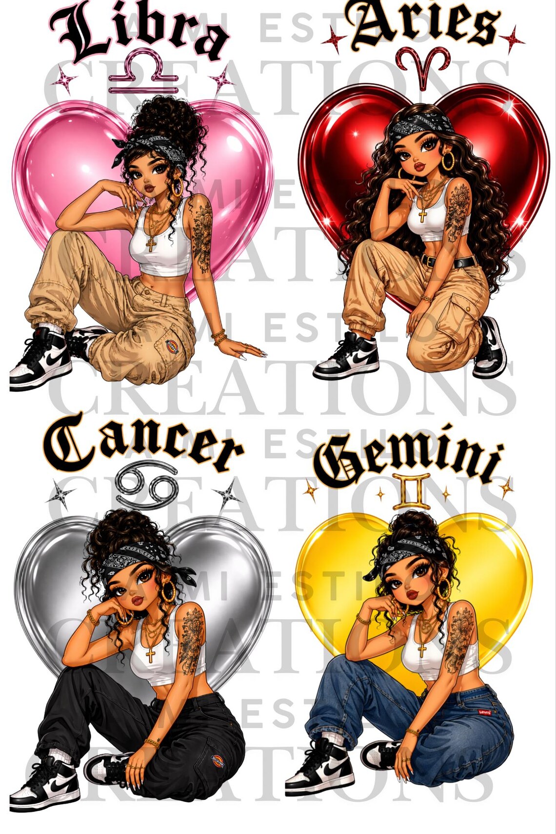 Chicana Zodiac Signs Clipart Bundle (digital Download) - Etsy