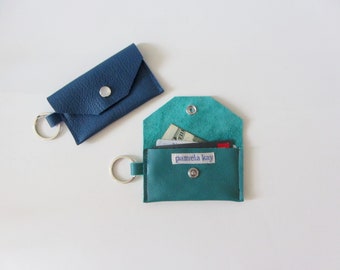 ID Keychain Wallet in Teal Turquoise Quetzal Green Leather