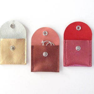 Overnight Jewelry Pouch His and Her Ring Pouch Engagement Ring Pouch Metallic Leather Gold Pink Apple Cinnamon