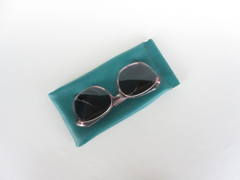 Leather Sunglass Case Eyeglass Case with Flex Frame Opening in Marine Blue and Teal Green Leather Teal