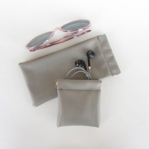 Leather Gift Set Matching Pouch Set Sunglass Pouch Pencil Case Coin Pouch Headphone Case Bundle Gray