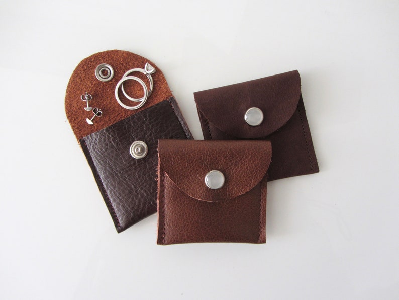 Travel Jewelry Pouch His and Hers Ring Pouch Engagement Ring Pouch Brown Leather Variations image 2