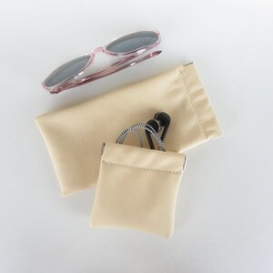 Leather Gift Set Matching Pouch Set Sunglass Pouch Pencil Case Coin Pouch Headphone Case Bundle Vanilla