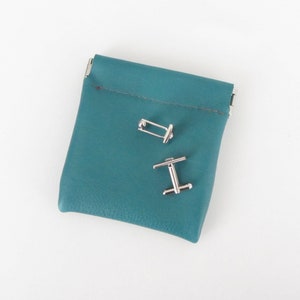 Leather Coin Pouch with Flex Frame Opening Available in Marine Blue and Teal Green Leathers image 3