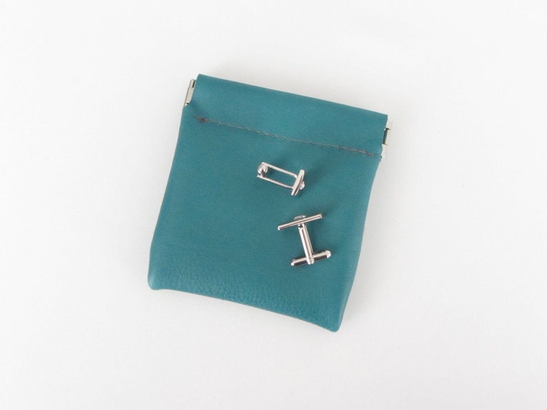 Leather Coin Pouch with Flex Frame Opening Available in Marine Blue and Teal Green Leathers image 3