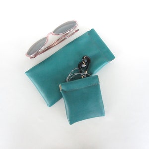 Leather Coin Pouch with Flex Frame Opening Available in Marine Blue and Teal Green Leathers image 6