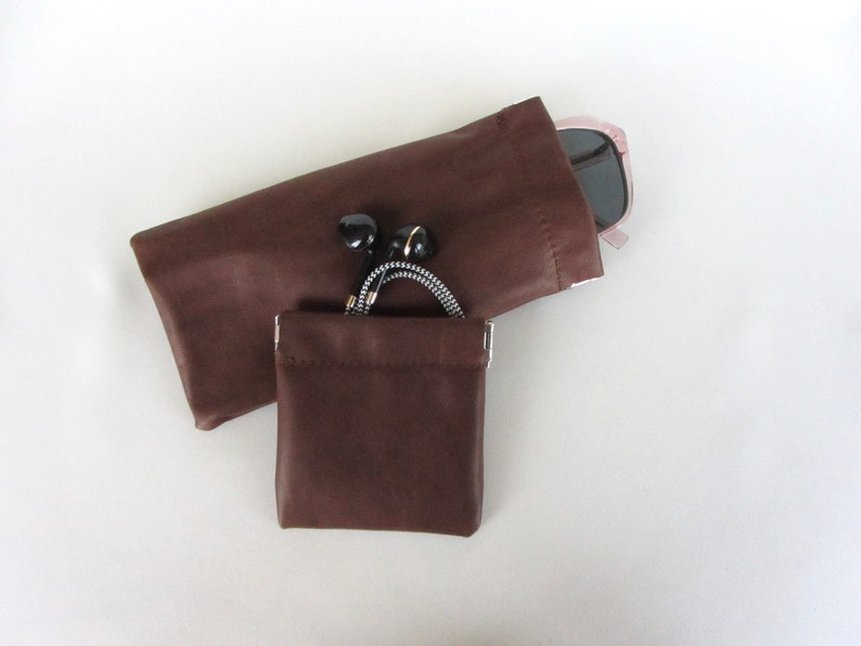 Leather Gift Set Matching Pouch Set Sunglass Pouch Pencil Case Coin Pouch Headphone Case Bundle Espresso