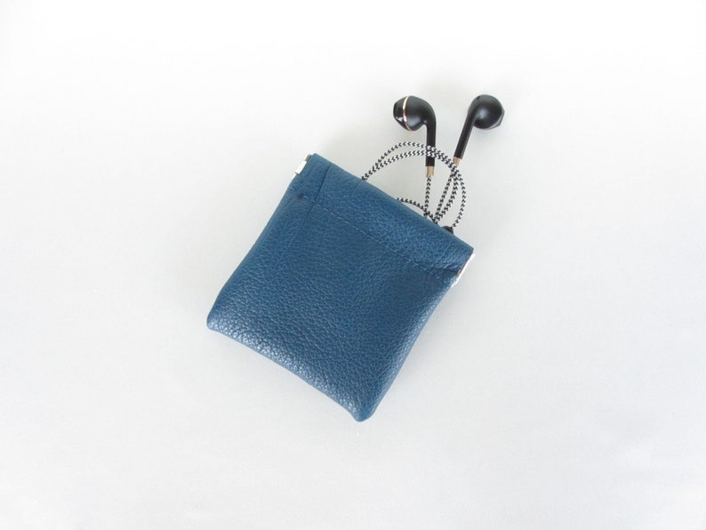 Leather Coin Pouch with Flex Frame Opening Available in Marine Blue and Teal Green Leathers image 4