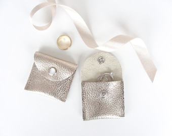 Wedding Ceremony Ring Holder, Proposal Engagement Ring Pouch, Travel Jewelry Pouch in Metallic Leather