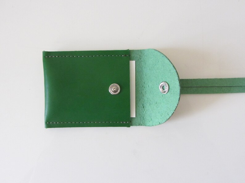 Leather Luggage Tag with Identification Card Tucked Inside Shamrock Green image 3