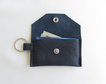 ID Keychain Wallet in Deep Navy Blue Leather