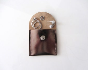 Travel Jewelry Pouch Engagement Ring Pouch His and Her Ring Pouch Gunmetal Metallic Leather