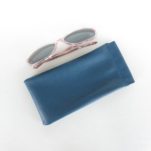 Leather Sunglass Case Eyeglass Case with Flex Frame Opening in Marine Blue and Teal Green Leather Marine Blue