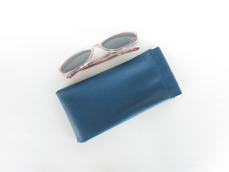 Leather Sunglass Case Eyeglass Case with Flex Frame Opening in Marine Blue and Teal Green Leather Marine Blue