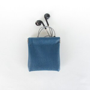 Leather Coin Pouch with Flex Frame Opening Available in Marine Blue and Teal Green Leathers Marine Blue