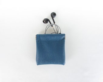 Leather Coin Pouch with Flex Frame Opening Available in Marine Blue and Teal Green Leathers