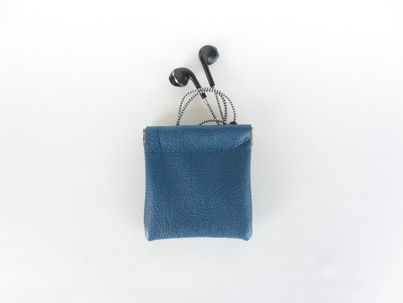 Leather Coin Pouch with Flex Frame Opening Available in Marine Blue and Teal Green Leathers Marine Blue