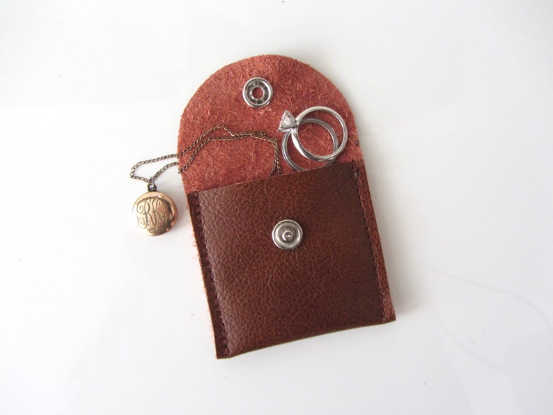 Travel Jewelry Pouch His and Hers Ring Pouch Engagement Ring Pouch Brown Leather Variations Cognac