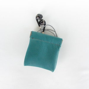 Leather Coin Pouch with Flex Frame Opening Available in Marine Blue and Teal Green Leathers Teal