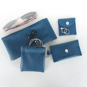 Leather Coin Pouch with Flex Frame Opening Available in Marine Blue and Teal Green Leathers image 7