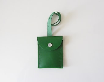 Leather Luggage Tag with Identification Card Tucked Inside Shamrock Green