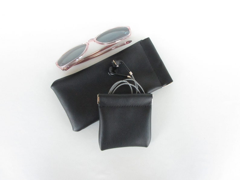 Leather Gift Set Matching Pouch Set Sunglass Pouch Pencil Case Coin Pouch Headphone Case Bundle Black