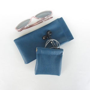 Leather Gift Set Matching Pouch Set Sunglass Pouch Pencil Case Coin Pouch Headphone Case Bundle Marine Blue