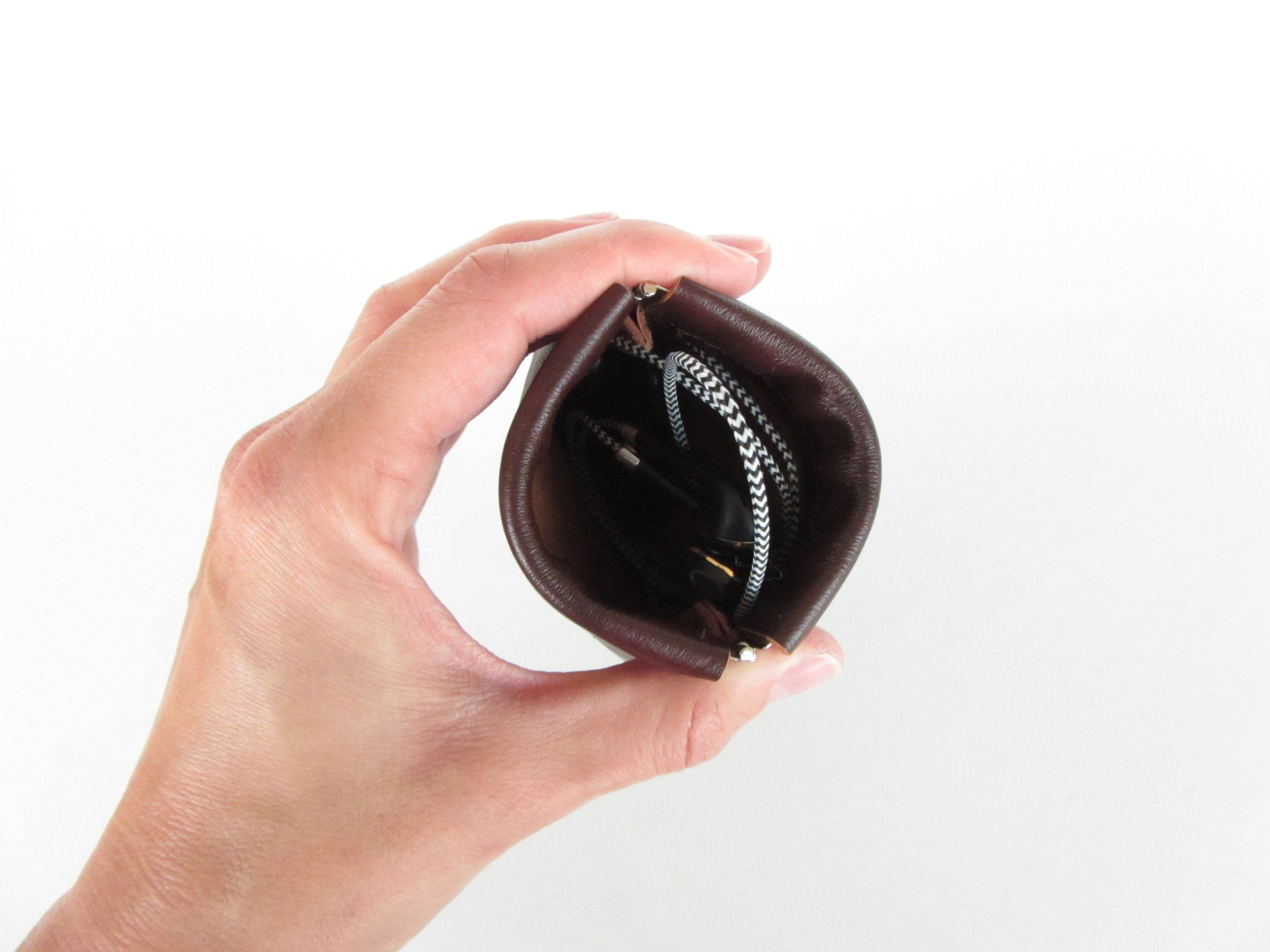 Leather Coin Pouch with Flex Frame Opening Brown Leather Etsy