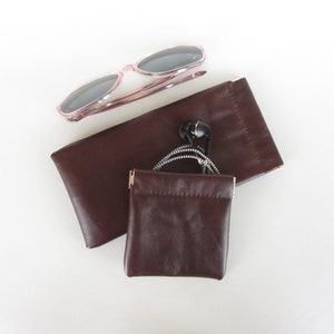 Leather Gift Set Matching Pouch Set Sunglass Pouch Pencil Case Coin Pouch Headphone Case Bundle Chestnut