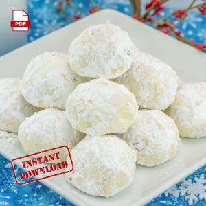 BEST RECIPE Russian Tea Cakes Snowballs | Instant Download | Printable | PDF | Digital Recipe | Homemade | Easy Recipe | Butterballs |