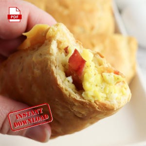 BEST RECIPE Bacon Egg Biscuit Pockets Recipe | Easy Make-Ahead Breakfast | Grab-and-Go Meal | breakfast recipe | Digital Recipe | printable