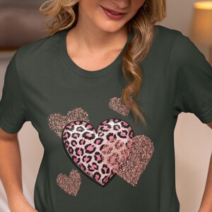 Leopard Heart Tee, Cute Summer Shirt, Gift for Her, Casual Outfit, Trendy Graphic Tee, Valentine&#39;s Day Top