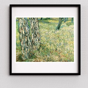 Vincent Van Gogh/ Stampe Giclée/ Decorazioni primaverili/ Tronchi d'albero e denti di leone/ Stampa del paesaggio/ Omaggio incluso/ Supporto per passepartout incluso/