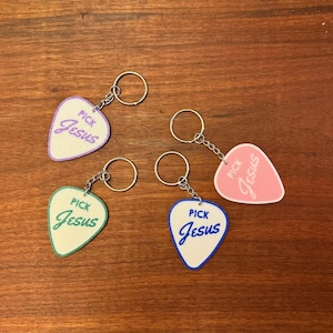 Pick Jesus Guitar Keychain, PLA 3D Printed Christian Music Accessory