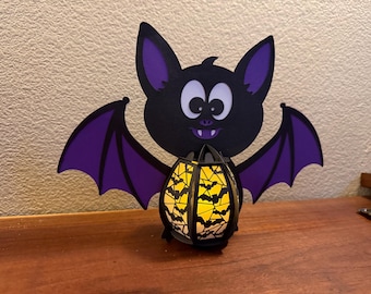 Halloween Bat Lantern: Paper Decoration with Glowing Pumpkin Light