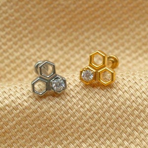 20G/18G/16G Honeycomb Push Pin • Threadless Flat Back Earring • Tragus • Flat Back Stud • Helix Stud • Cartilage • Titanium LJ21.16