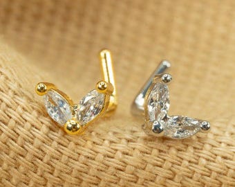 20G Double Marquise Nose Stud • Leaf Nose Ring • Nose Piercing • Nostril Jewelry • L Shape • Thin Nose Stud • Gold • Silver • LJ25.26