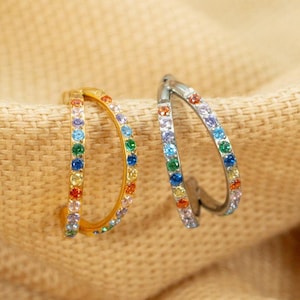 16G Rainbow Colors Double Hoop • Titanium Clicker Hoop • Septum Ring • Conch Hoop • Cartilage Earring • Helix Piercing • Daith Hoop • LJ25.9